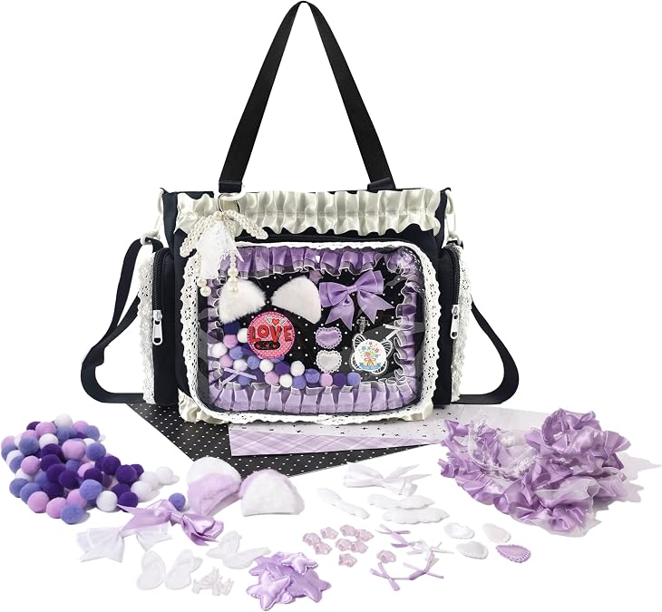 Ita Bag,DIY Clear Pin Display Bag with Insert and Accessories,Anime Kawaii Ita Crossbody Purse,Women Y2K Shoulder Bags