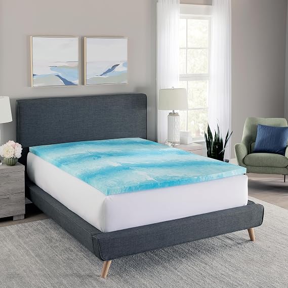Memory Foam Mattress Topper, Gel Swirl Memory Foam, Ventilated Design, CertiPUR-US Certified Foam, Blue/White