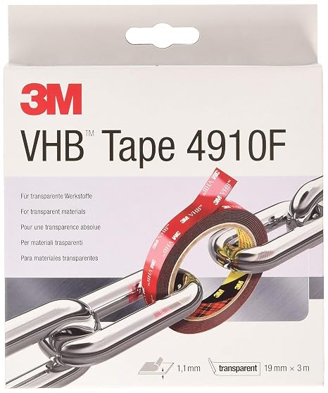 VHB 3M 4910F Montaj Yapışkan Bant Çift Taraflı - Neredeyse Görünmez Yapışkan Tabakalı Şeffaf Malzemelerin Yapıştırılmasını Sağlar - 19 mm x 3 m, Şeffaf, 1,0 mm (1'li Paket)