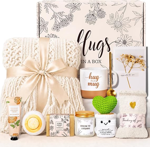 Get Well Soon Gift Baskets for Women, Self Care Package with Soft Blanket