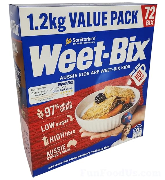 Weet-Bix Biscuits 97% Whole Grain Cereal, Lightly Sweet, Delicious as Part of Breakfasts or Snacks, 1.2 KG Box From Sanitarium Australia