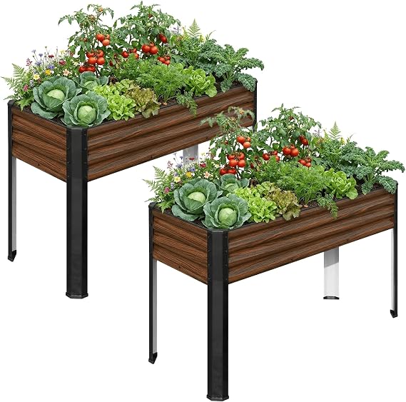 SnugNiture Raised Garden Bed with Legs, 2PCS 481832in Outdoor Metal Elevated Raised Planter Box for Backyard, Patio, Balcony