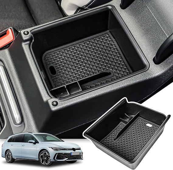 Center Console Full Tray Compatible with Volkswagen Golf GTI R MK8 2022 2023 2024 2025 2026 Accessories, Middle Console Insert Tray Armrest Storage Box for Golf GTI R MK8 2022-2026
