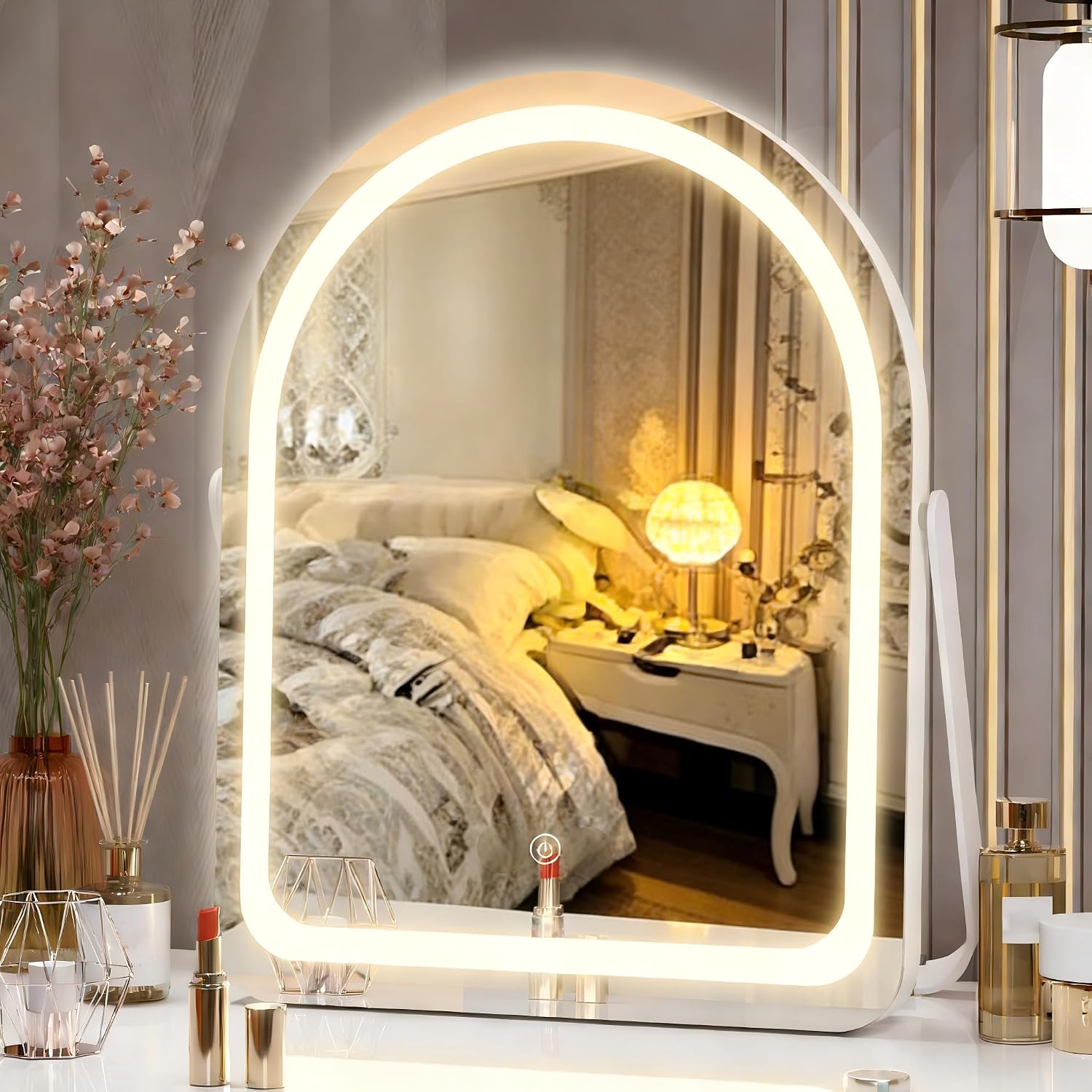 Vanity Mirror with Lights, 32x26cm Arched LED Makeup Mirror, Light up Mirror with 3 Modes Light, Smart Touch Control Dimmable, 360°Rotation