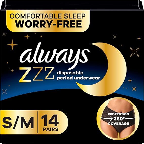 Always ZZZ Overnight Disposable Period Underwear for Women SmallMedium, 360 Coverage for Worry-Free Nights, 14 Count 2 Packs of 7