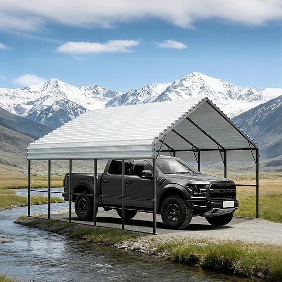 Metal Carport 13x26 ft Heavy Duty Car Port Outdoor Canopy Steel Roof All-Weather Multi-Use Garage Shelter for SUV, Boat, Tractors and Pickup Trucks