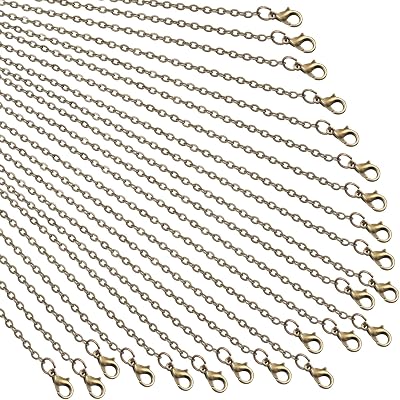 TecUnite 24 Pack Necklace Chains Bulk Bronze DIY Cable Link Chains for Jewelry Making18 Inch