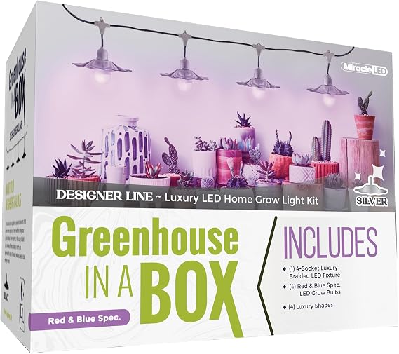 Miracle LED Grow with Elegance 4-Socket & Sliver Shade (4KK Purple Spectrum Edition)