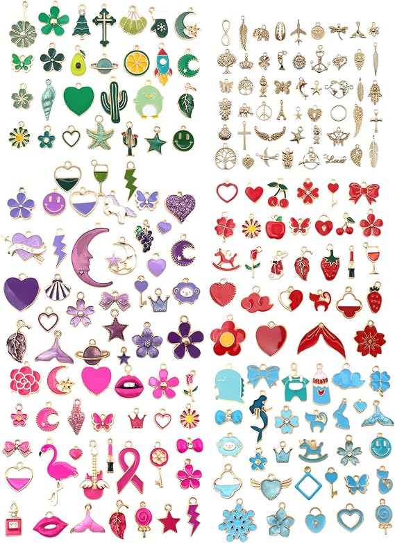 200Pcs Mixed Color Diy Small Charms, Cute Jewelry Making Charms, Drip Oil Bracelet Charms For Jewelry Making Scrapbooking Crafts Necklace Earring Crafting Bracelet Design Keychain Creation