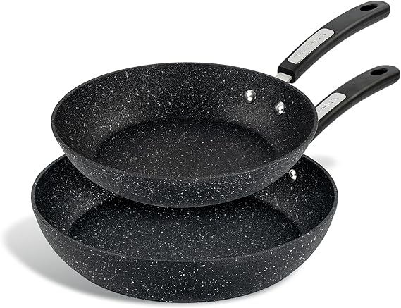 Scoville NEVERSTICK 2 Piece Frying Pan Set, 24cm & 28cm Frying, Non-Stick Frying Pans, Rapid Heat Conduction, Suitable for All Hobs Including Induction, PFOA Free, Dishwasher Safe, Aluminium, Black