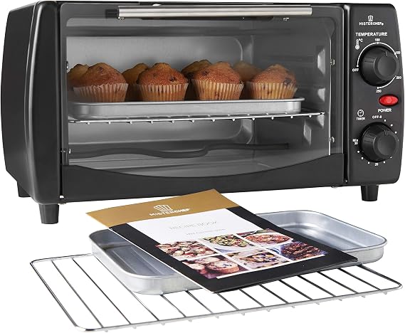 MisterChef 10L Electric Mini Oven – 800W Portable Table-Top Design – Up to 250°C Temperature Control – 30-Minute Timer with Auto Shut-Off – & Digital Recipe Book [Energy Class A+++]