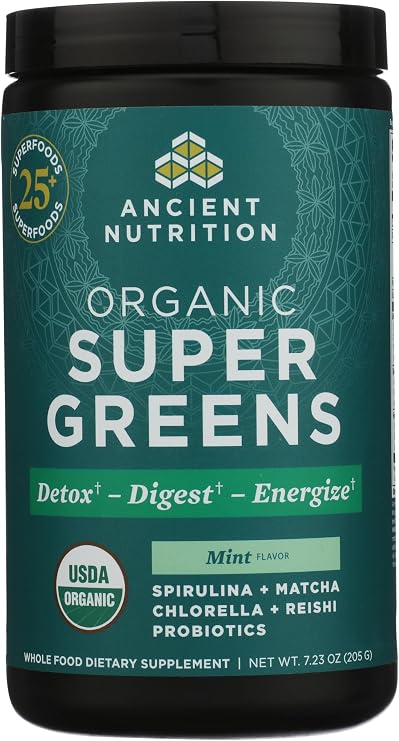 Ancient Nutrition Organic Super Greens Powder, Probiotics, Mint
