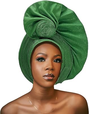 Auto Gele Headtie Already Made African Head Wraps For Women Turban Gelee Nigerian Bonnet Femme Headgear Fashion Headbands 1set Grass Green