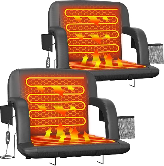 Suteck Heated Stadium Seats for Bleachers 2-Pack, 25" Wide with USB Heat