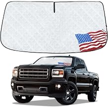 MOVOTOR Windshield Sun Shade,Foldable Front Window Sun Shade for 2007-2013 Chevy Silverado/GMC Sierra 1500 07-14 Chevy Silverado/GMC Sierra 2500HD/3500HD-Upgraded 6mm 240T Material(59 X 28)