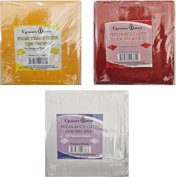 ONE STOP DEALERS Combo Pack Pooja Cloth Red, White & Yellow – Soft Fabric for Religious Rituals, Temple, Festivals & Daily Use