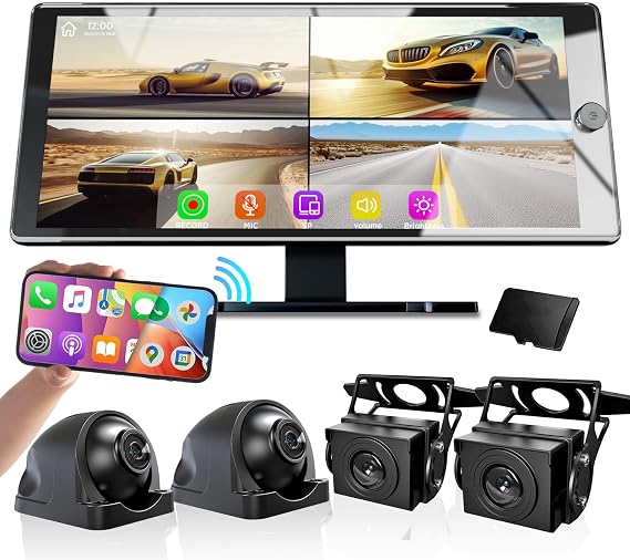 Wireless Carplay with 4K 4CH Dash Cam, Portable HD 10.36" Touchscreen | for Car, Carplay & Android Auto Car Radio w/DVR Recording, GPS Navigation/Mirror Link/Music Play