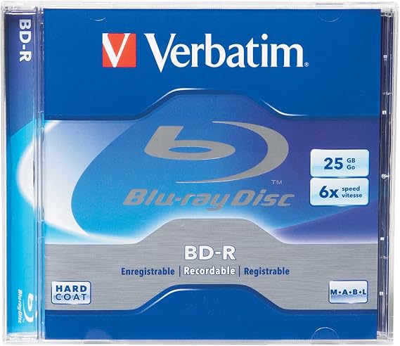 Verbatim 25GB 6X Blu-ray Single Layer Recordable Disc BD-R, 1-Disc Jewel Case 96910