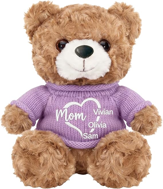 Personalized Teddy Bear for Mom, Custom Embroidered Stuffed Animal, 9/12/16 Inch Plush Bear, Personalized Mom Gifts from Daughter Son