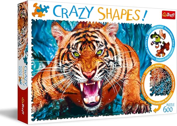 TREFL Crazy Shape 600 Piece Jigsaw Puzzles, Facing a Tiger, Animal Puzzle with Tiger, Adult Puzzles, Trefl 11110