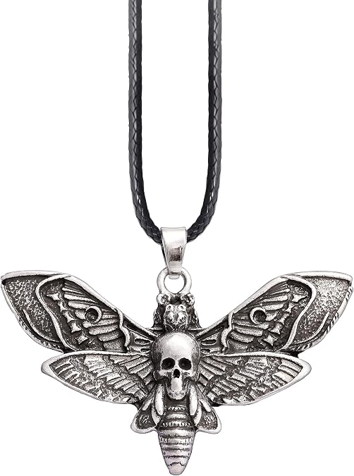 HAQUIL Gothic Skull Death's-Head Hawkmoth Necklace, Goth Jewelry Gift