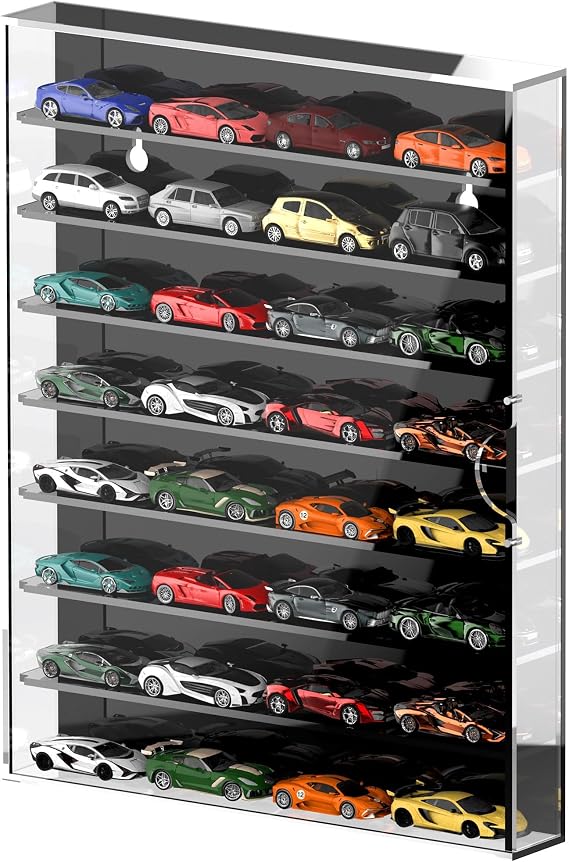Alyoen 1/64 Scale Display Case, Cars Display Case Wall-Mounted, Storage Cabinet with Magnetic Lockable Doors(Black, 12.6 X 1.8 X 15.7 inches)