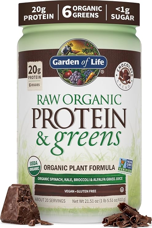 Garden of Life Raw Organic Protein & Greens Powder, Chocolate, 20 Servings