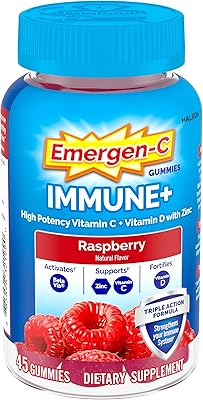 Emergen-C Immune Triple Action Immune Support Gummies, BetaVia R, 1000mg Vitamin C, B Vitamins, Vitamin D and Antioxidants, Raspberry 45 Count