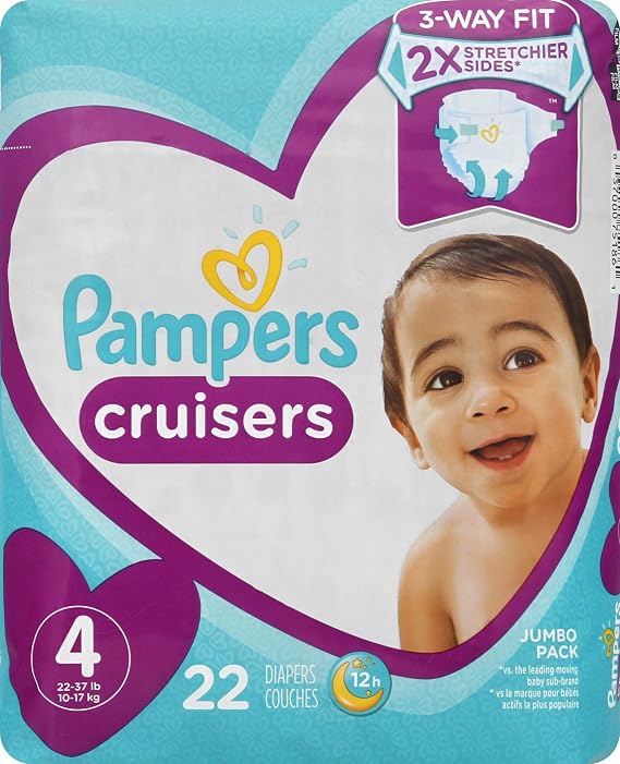 PAMPERS Cruisers Stage 4 Disposable Diapers Large BOY OR Girl Adhesive TABS 22 CT - 0037000751861