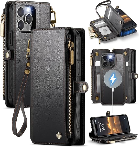 Defencase for iPhone 13 Pro Max Case Wallet Compatible with Magsafe, Black