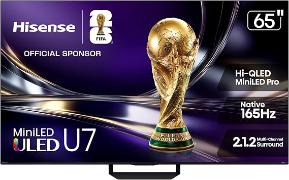 Hisense 65" U7 Mini-LED ULED 4K UHD Best Premium Gaming Smart Google TV (65U7SG, 2026 NEW) - Hi-QLED, Native 165Hz, VRR 330, HDR10+, Dolby Vision IQ Atmos, IMAX Enhanced, Anti-Reflection, 2.1.2 Ch