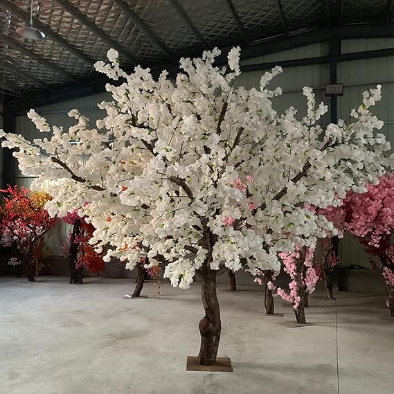 White Artificial Cherry Blossom Trees, Fake Sakura Flowers, Peach Blossom Tree Wishing Tree Wedding Mall Hotel Decoration Indoor Outdoor Restaurant Decor (H2*W2m) Round-H1.5*W1m