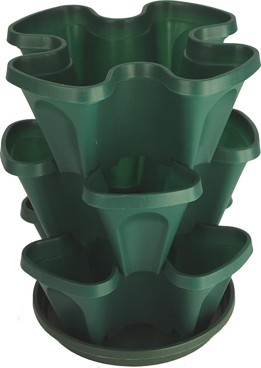 Mr. Stacky Self Watering 3 Tier Stackable Garden Vertical Plastic Planter Set, Hunter Green