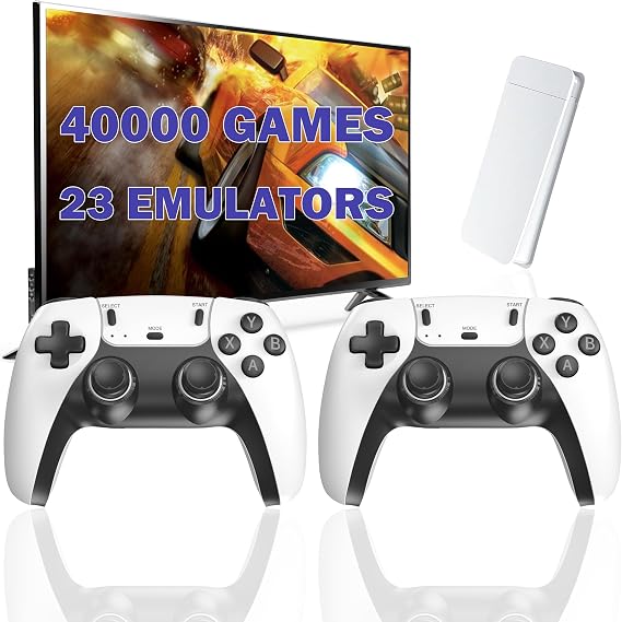 Wireless Retro Game Console Stick with 40000+ Games, Video Game Console 23+ Emulators Classic Games, 4K HDMI Output for TV, Plug & Play Retro Gaming Stick with Dual 2.4G Controllers