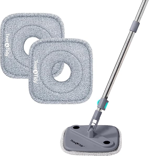 True & Tidy 2-Pack 9 inch Extra Thick Microfiber Pad Refill for SPIN-800 TrueClean Mop & Bucket Square, Compatible with M16 and Most Square Spin Mop and Bucket, Machine Washable up to 100x