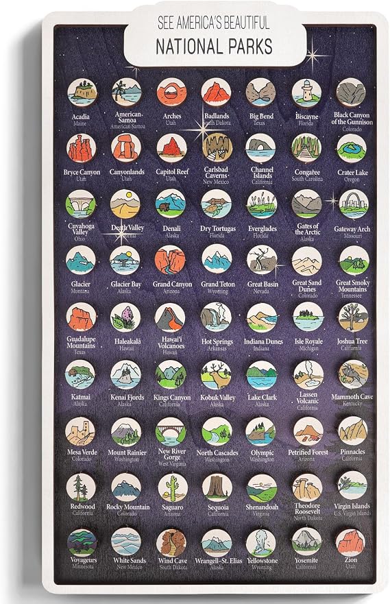 AnairsMo US National Parks Map Tracker, National Park Checklist with All 63 Illustrated Wooden Pins, Gifts for National Park Lovers, Couples, Families & RV Travelers