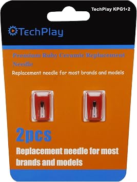 TechPlay Pack of 2, Roby Ceramic Needle for Turntables (2 Pack Red)