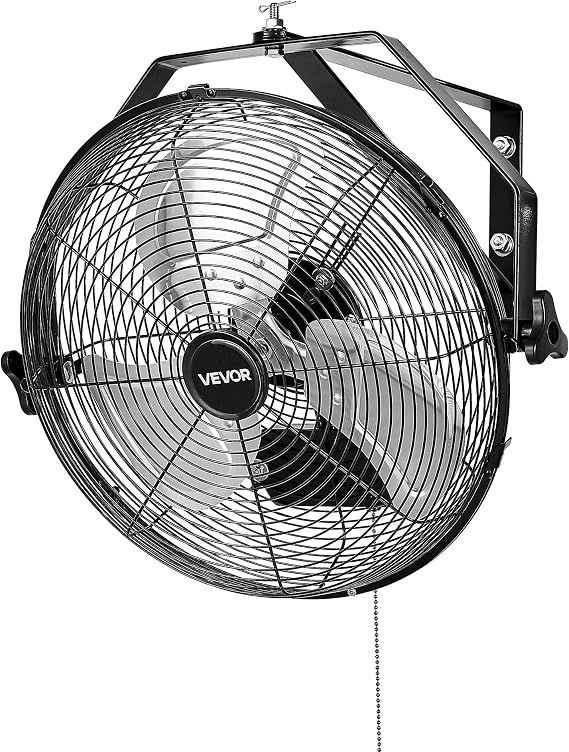 VEVOR 14 Inch Industrial Wall Mount Fan, High Velocity 2473 CFM Outdoor Fan with 3 Speeds, Waterproof IP44 Garage Wall with Aluminum Blades for Workshop, Warehouse, Greenhouse | 2473 CFM high velocity airflow with aluminum blades and 360 tilt for garages, workshops, warehouses and greenhouses