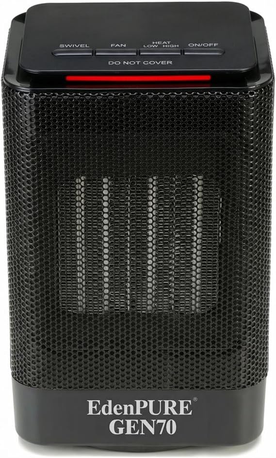 EdenPURE GEN70 Portable Infrared Heater and Cooler 950W PTC Infrared Heat, Oscillating Swivel Fan, 2 Heat Settings + Cooling - Safe for Pets Kids, Personal Space Compact for Desk, Bedroom or Travel