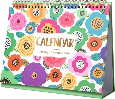 2026 Desk Calendar - Desktop Calendar 2026, JAN 2026 - DEC 2026, 9.8 x 8.3, 2026 Calendar, 12 Months Memoranda Pages, Standing Flip Desk Calendar with Thick Paper - Colorful Floral