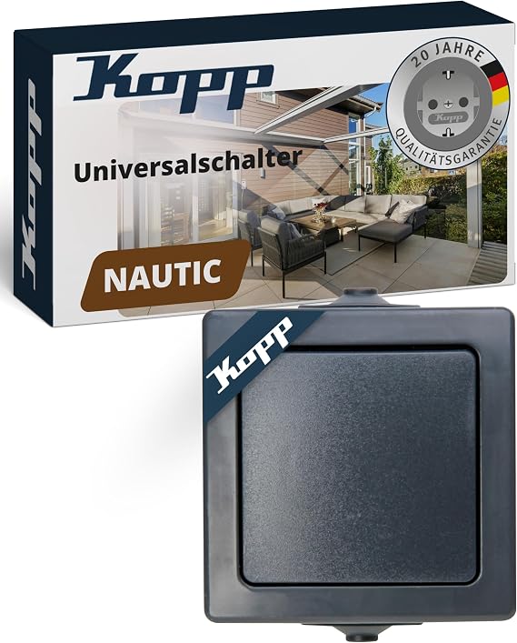 Kopp Nautic Universal Switch (Off and Toggle Switch) Surface-Mounted Light Switch for Wet Rooms 250 V (10 A) IP44 Anthracite 565615002 Off and toggle switch
