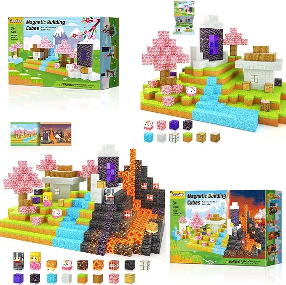 138 PCS Magnetic Blocks - Build Mine Magnet World Cherry Blossom Set, Magnetic Tiles Building STEM Toys for Boys & Girl Kids Toddler Toys for 3+ Years Old