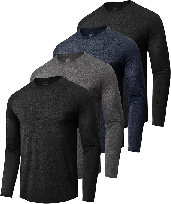 4 Pack Long Sleeve Shirts for Men - Quick Dry Moisture Wicking Tshirts