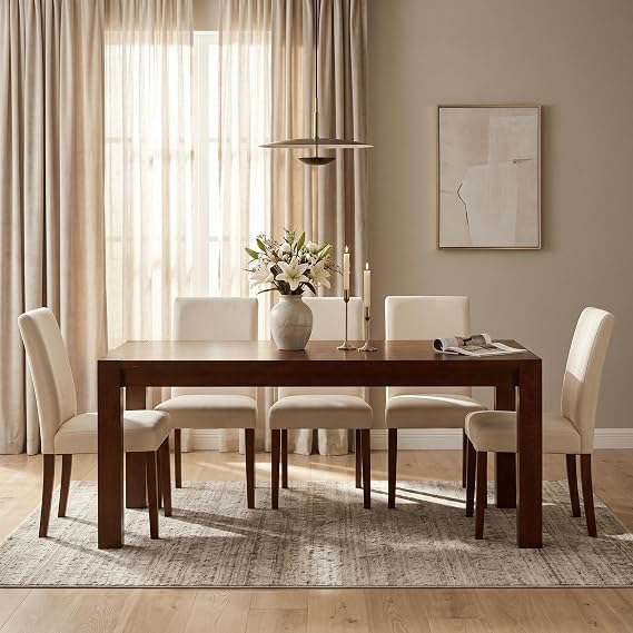 Block 71 Inch Modern Farmhouse Dining Table, Rectangular Dinner Table for Dining Room, Living Room Furniture, Effortless Assembly, Dark Walnut