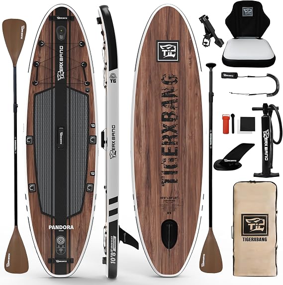 TIGERXBANG Inflatable Paddle Board 330cm, Extra Wide, Upgraded Seat, Accessory Mount & Fishing Rod Holder, Premium Accessories for Leisure Paddling & Fishing