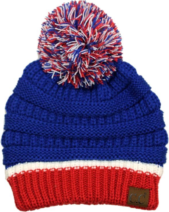 C.C Unisex College High School Team Color Two Tone Pom Pom Knit Beanie Hat