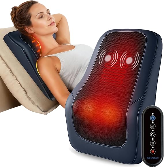 Beleduc Back Massager for Back Pain Deep Tissue, Shiatsu Back Neck Massager with Heat,Vibration Massage, Deep Kneading Massage Pillow for Neck Shoulder