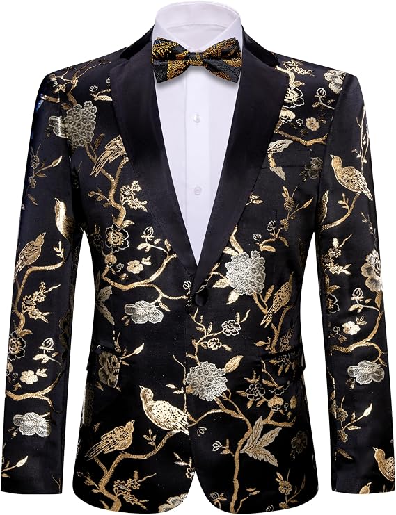 Barry.Wang Mens Paisley Blazer Floral Casual Sport Coat Dinner Prom Wedding | Notched Lapel,One Button,Inner Pockets,Regular,Luxury Jacquard Suit Jacket,Party,Banquet,Ball,Homecoming,Halloween, Christmas