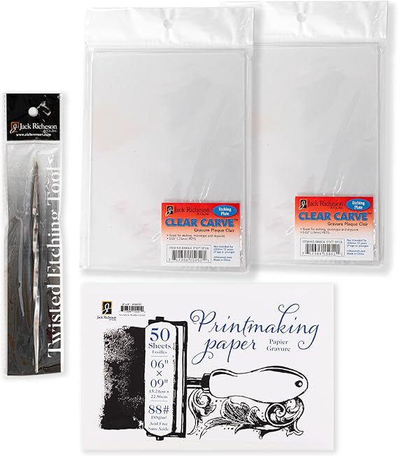 Richeson & Co. Printmaking Starter Kit - Clear Carve Etching Set, Includes Clear Carve Etching Plates, Etching Tool, Printmaking Paper