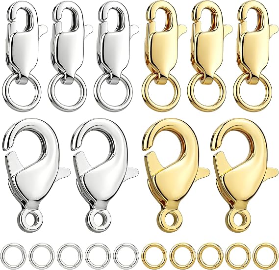 12Pcs 18K Gold Lobster Claw Clasps for Jewelry Making with Jump Rings